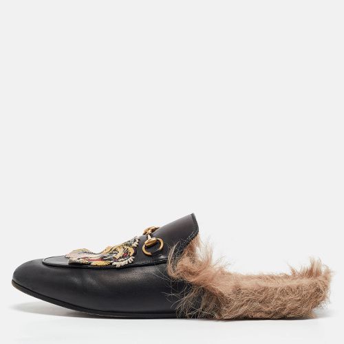 Gucci Black Leather and Fur Tiger Embroidered Princetown Mules Size 41 - Gucci - Modalova