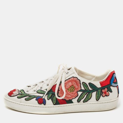 Gucci White Leather Floral Embroidered Ace Low Top Sneakers Size 38.5 - Gucci - Modalova