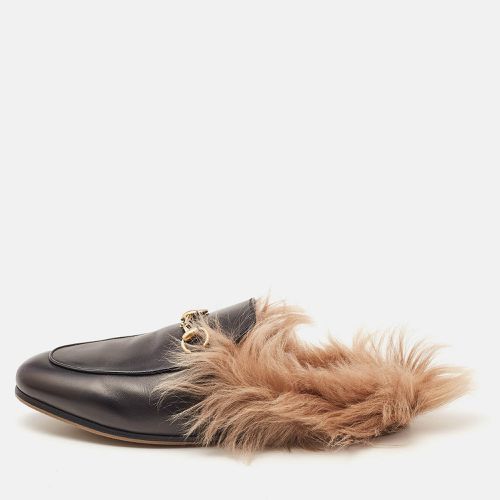 Gucci Black Fur and Leather Princetown Mules Size 37 - Gucci - Modalova