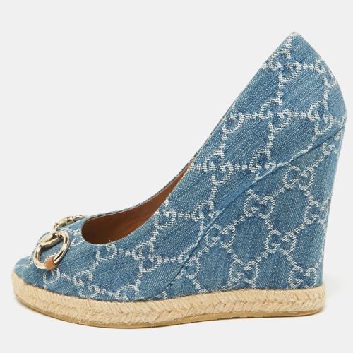 GG Denim Charlotte Horsebit Peep Toe Wedge Pumps Size 39.5 - Gucci - Modalova