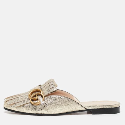 Gucci Gold Crackle Leather GG Marmont Fringe Flat Mules Size 37.5 - Gucci - Modalova