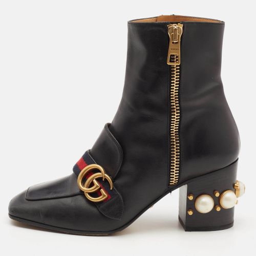 Gucci Black Leather Web Ankle Length Boots Size 37.5 - Gucci - Modalova