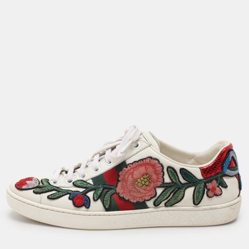 Gucci White Leather Ace Floral-Embroidered Web Low Top Sneakers Size 36 - Gucci - Modalova