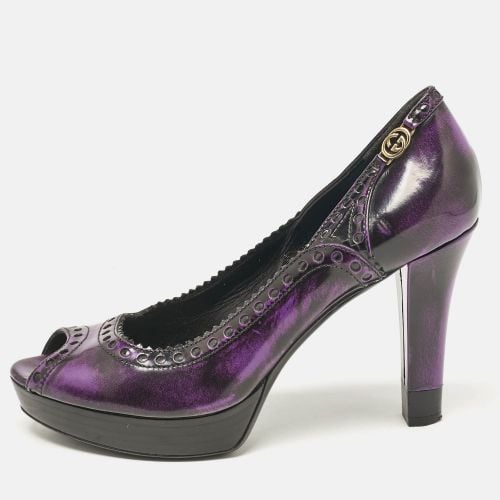 Gucci Purple/Black Leather Brogue Peep Toe Platform Pumps Size 37.5 - Gucci - Modalova