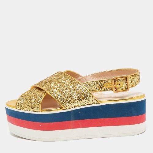 Gucci Gold Glitter Leather Crossover Platform Sandals Size 38 - Gucci - Modalova