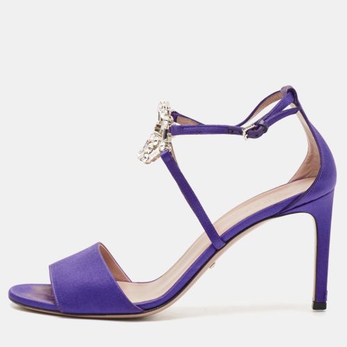 Gucci Purple Satin Crystal Embellished Interlocking G Ankle Strap Sandals Size 38 - Gucci - Modalova