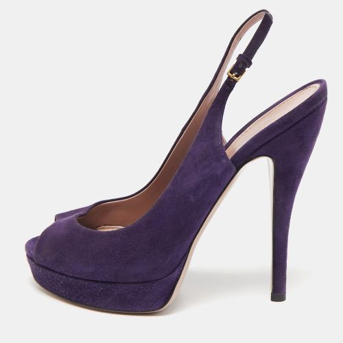 Suede Slingback Peep Toe Pumps Size 39 - Gucci - Modalova