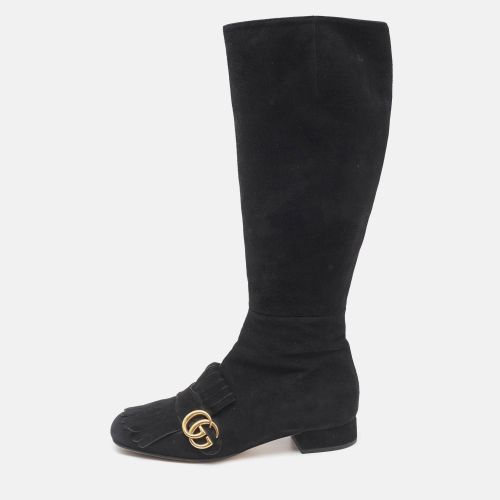 Gucci Black Suede GG Marmont Knee Length Boots Size 37.5 - Gucci - Modalova