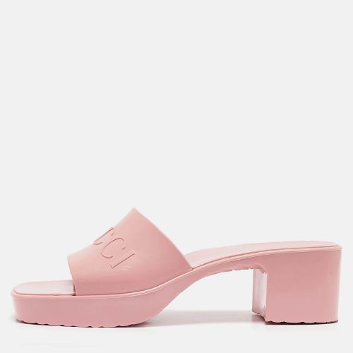 Gucci Pink Rubber Logo Embossed Platform Slide Sandals Size 38 - Gucci - Modalova