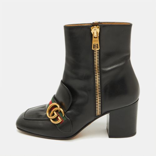 Gucci Black Leather GG Web Detail High Ankle Boots Size 37 - Gucci - Modalova