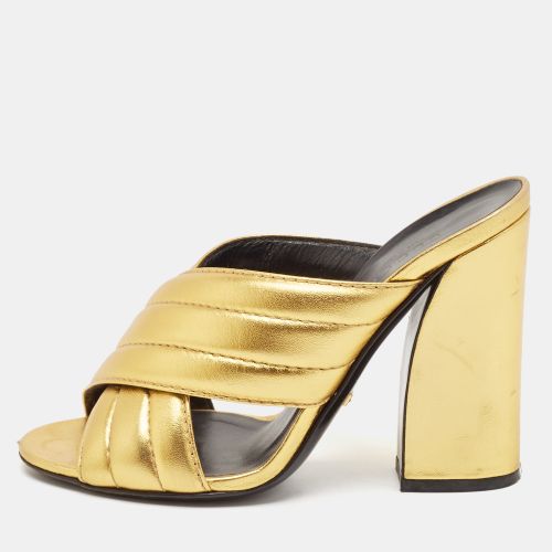 Gucci Metallic Gold Leather Webby Slide Sandals Size 36.5 - Gucci - Modalova