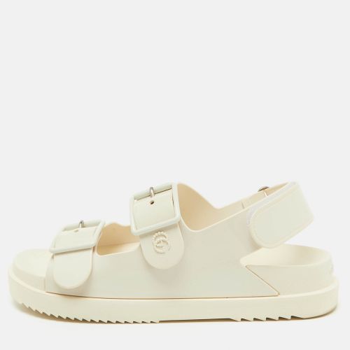 Gucci Off White Rubber Mini Double G Logo Dusty Ankle Strap Flat Sandals Size 38 - Gucci - Modalova