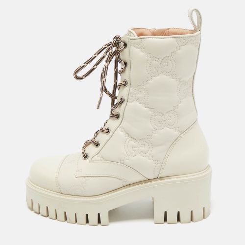 Gucci Cream Leather GG Matelassé Combat Ankle Boots Size 36 - Gucci - Modalova