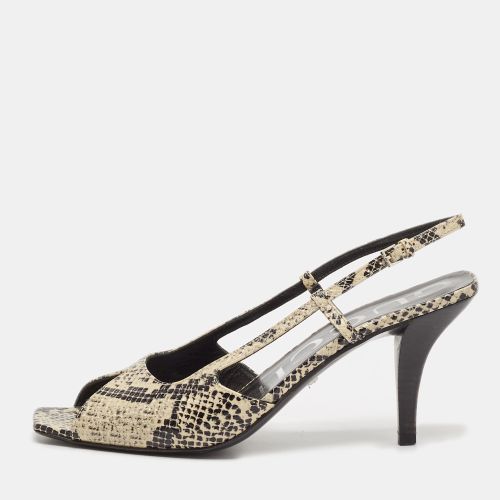 Gucci Black/Cream Snakeskin Embossed Leather Slingback Sandals Size 37 - Gucci - Modalova