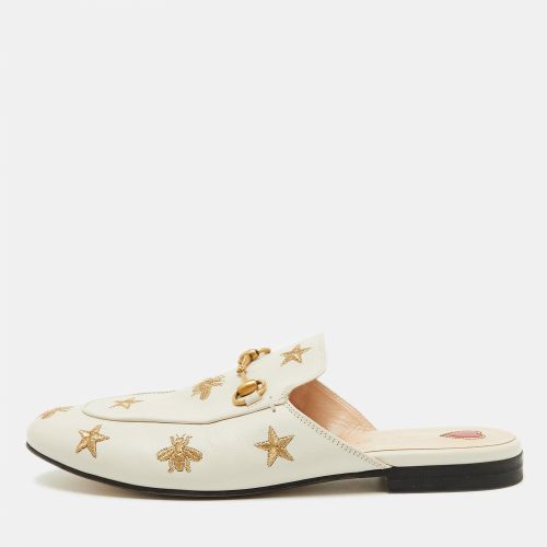 Gucci White Leather Bee and Star Embroidered Princetown Flat Mules Size 38 - Gucci - Modalova