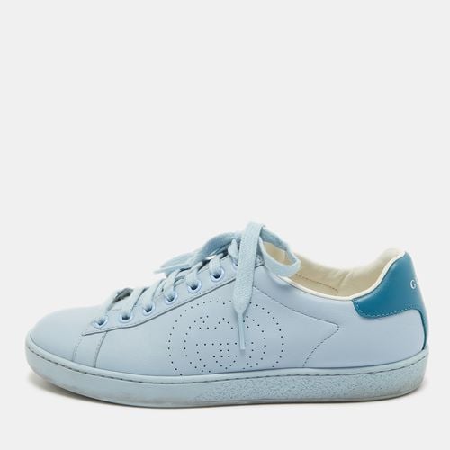 Gucci Blue Leather Perforated Interlocking G Ace Sneakers Size 35.5 - Gucci - Modalova