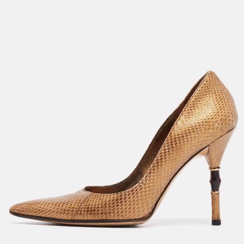 Gucci Metallic Gold Snakeskin Bamboo Heel Pumps Size 36 - Gucci - Modalova