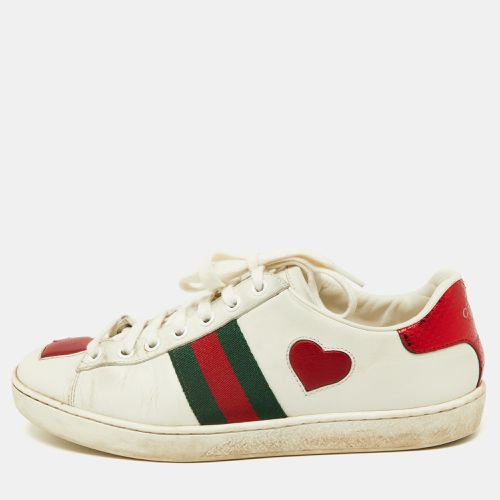 Gucci White Leather Ace Heart Web Low Top Sneakers Size 37 - Gucci - Modalova