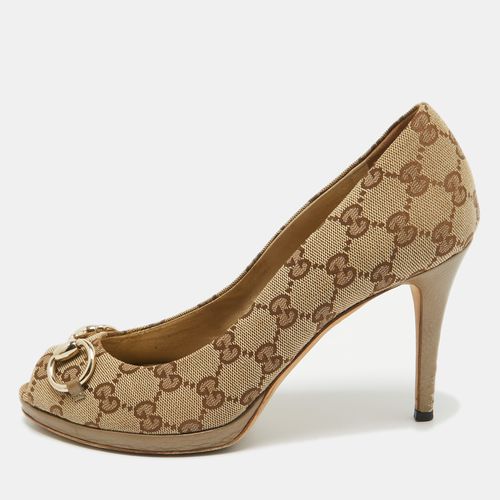 Gucci Beige GG Canvas and Leather Peep Toe Pumps Size 39 - Gucci - Modalova