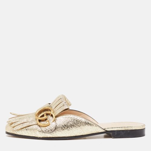 Gucci Gold Crackle Leather GG Marmont Fringe Flat Mules Size 35.5 - Gucci - Modalova