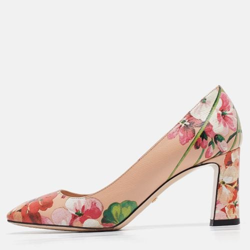 Gucci Beige Blooms Print Leather Block Heel Pumps Size 36.5 - Gucci - Modalova