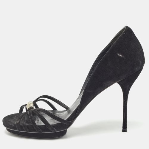 Gucci Black Suede Crystal Embellished Open Toe Pumps Size 39 - Gucci - Modalova