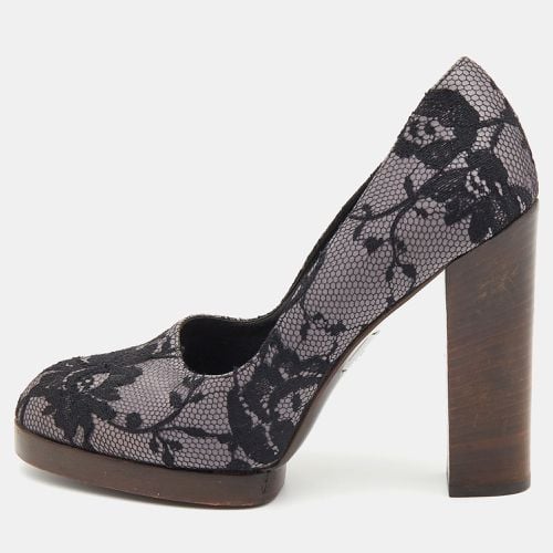 Gucci Black/Grey Floral Lace and Satin Platform Round Toe Pumps Size 37 - Gucci - Modalova