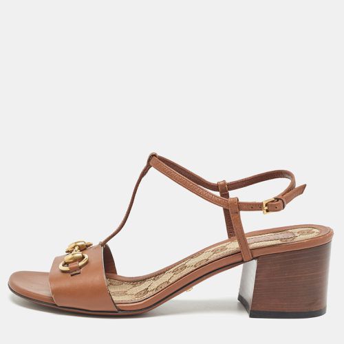 Leather Horsebit T-Strap Sandals Size 37.5 - Gucci - Modalova