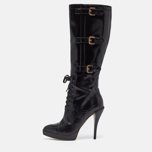 Gucci Black Leather Riddle Lace-Up Platform Knee Boots Size 38.5 - Gucci - Modalova