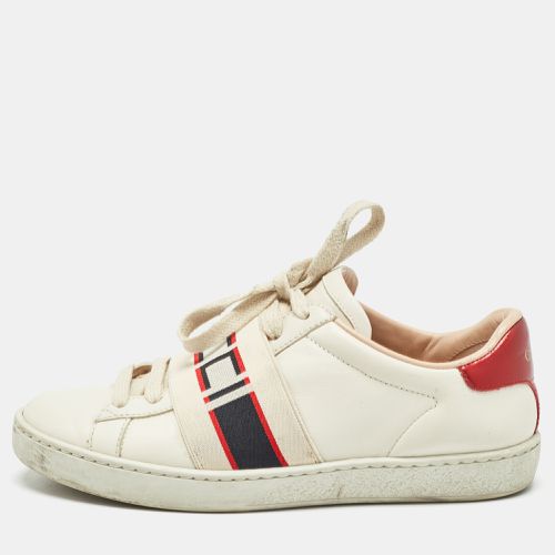 Gucci White/Red Leather Ace Gucci Band Low Top Sneakers Size 34 - Gucci - Modalova