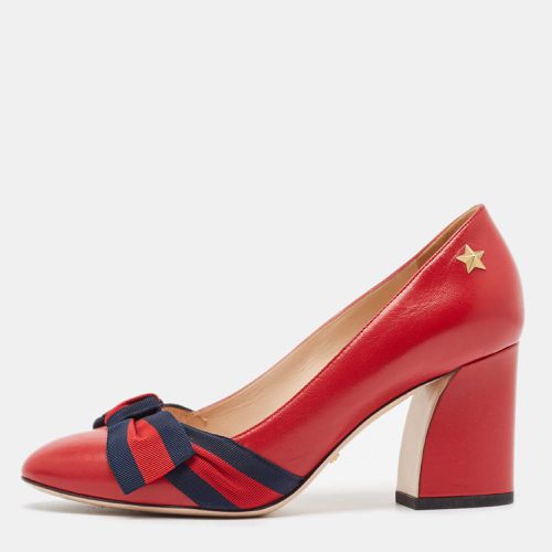 Leather Web Bow Block Heel Pumps Size 36 - Gucci - Modalova