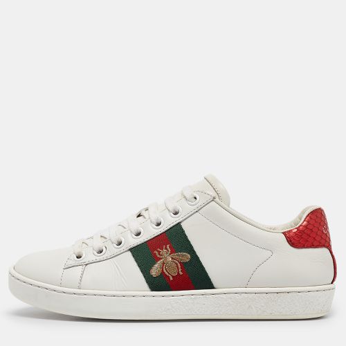 Gucci White Leather Bee Embroidered Ace Sneakers Size 34 - Gucci - Modalova