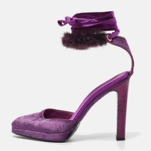 Gucci Purple Velvet and Mink Fur Ankle Strap Sandals Size 37.5 - Gucci - Modalova