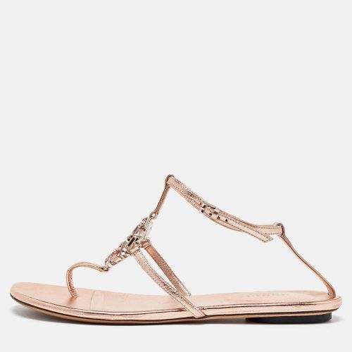 Gucci Metallic Leather Crystal Embellished GG Thong Flat Sandals Size 37 - Gucci - Modalova