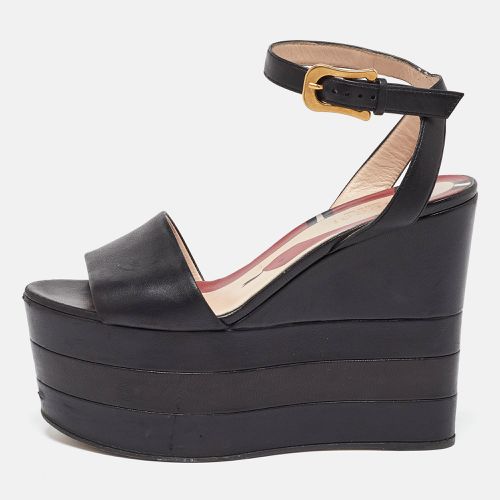 Gucci Black Leather Sally Wedge Platform Ankle Strap Sandals Size 35 - Gucci - Modalova