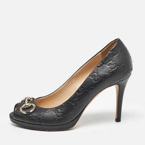 Ssima Leather Horsebit Peep Toe Pumps Size 36.5 - Gucci - Modalova