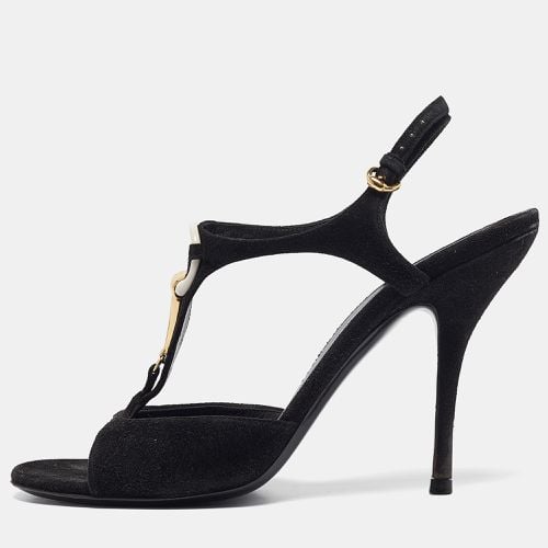 Gucci Black Suede T-Strap Open Toe Sandals Size 38.5 - Gucci - Modalova