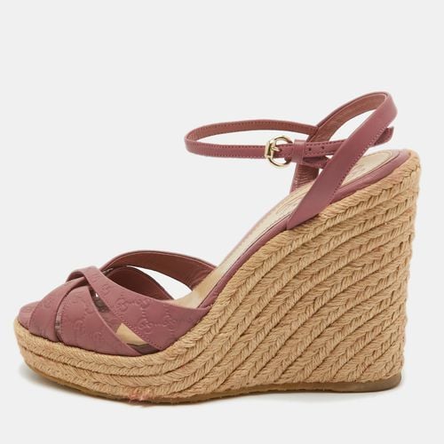 Gucci Pink Guccissima Leather Espadrille Wedge Platform Ankle Strap Sandals Size 36.5 - Gucci - Modalova