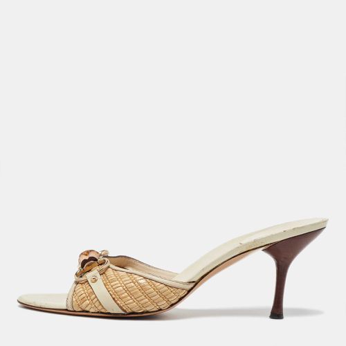 Beige Raffia and Leather Bamboo Horsebit Slide Sandals Size 40.5 - Gucci - Modalova