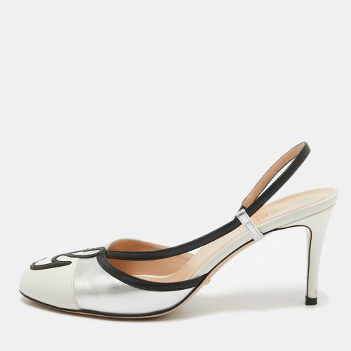 Gucci Silver/White Leather Slingback Pumps Size 38 - Gucci - Modalova