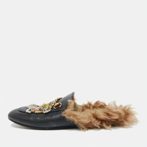 Gucci Black Leather and Fur Tiger Embroidered Princetown Mules Size 39 - Gucci - Modalova