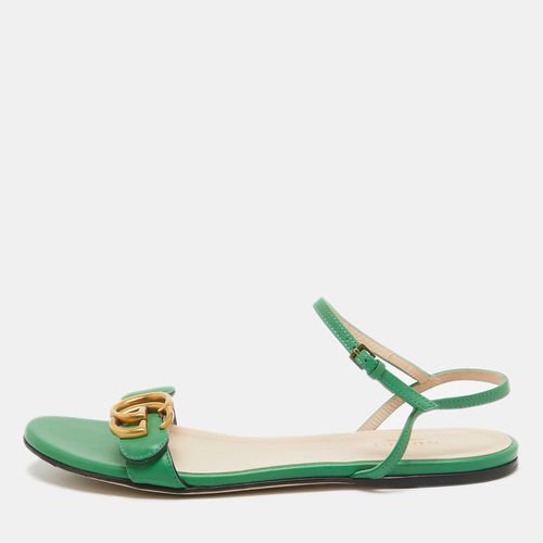 Gucci Green Leather GG Marmont Ankle Strap Flat Sandals Size 37 - Gucci - Modalova