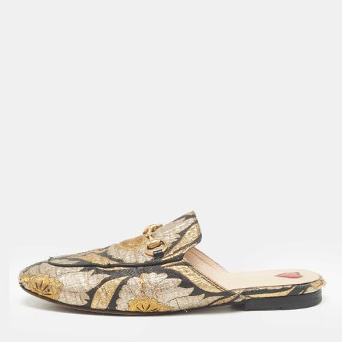 Gold Brocade Fabric Princetown Flat Mules Size 37 - Gucci - Modalova