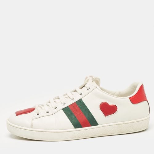 Gucci White Leather and Snakeskin Embossed Ace Web Lace Up Sneakers Size 38.5 - Gucci - Modalova