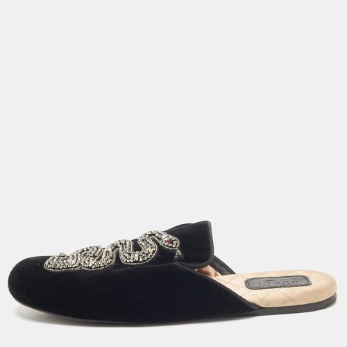 Gucci Black Velvet Crystal Embellished Snake Flat Mules Size 38 - Gucci - Modalova