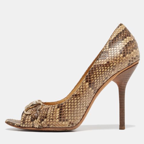 Gucci Brown/Beige Snakeskin Horsebit Open Toe Pumps Size 40 - Gucci - Modalova