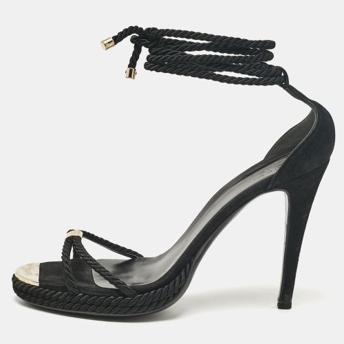 Gucci Black Suede and Woven Fabric Ankle Strap Sandals Size 41 - Gucci - Modalova