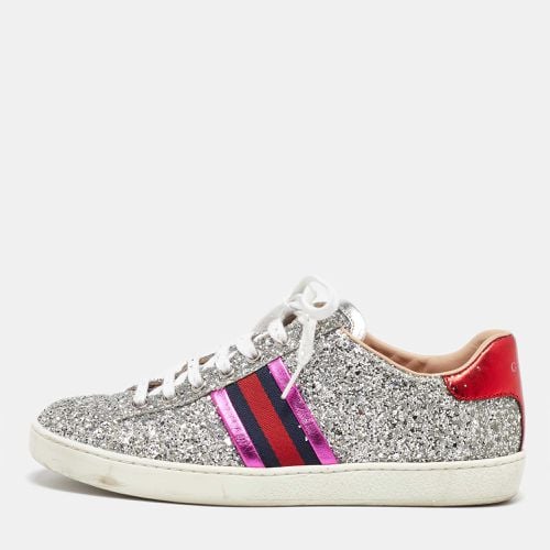 Tri Color Glitter and Leather Ace Web Low Top Sneakers Size 38 - Gucci - Modalova