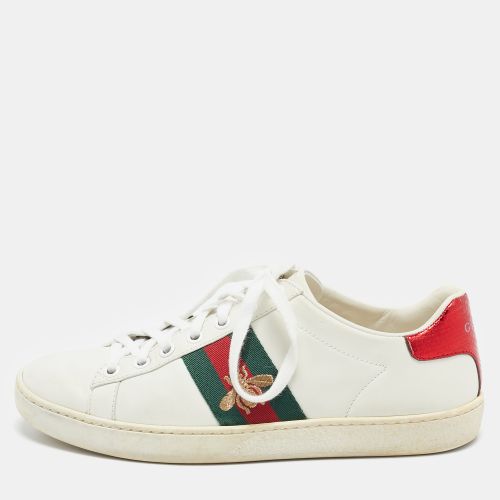 Gucci White Leather Web Detail Bee Embroidered Ace Low Top Sneakers Size 35.5 - Gucci - Modalova