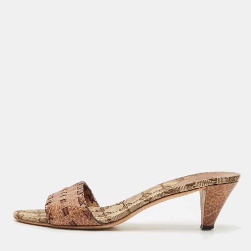 Gucci Brown Leather and GG Canvas Slide Sandals Size 37.5 - Gucci - Modalova